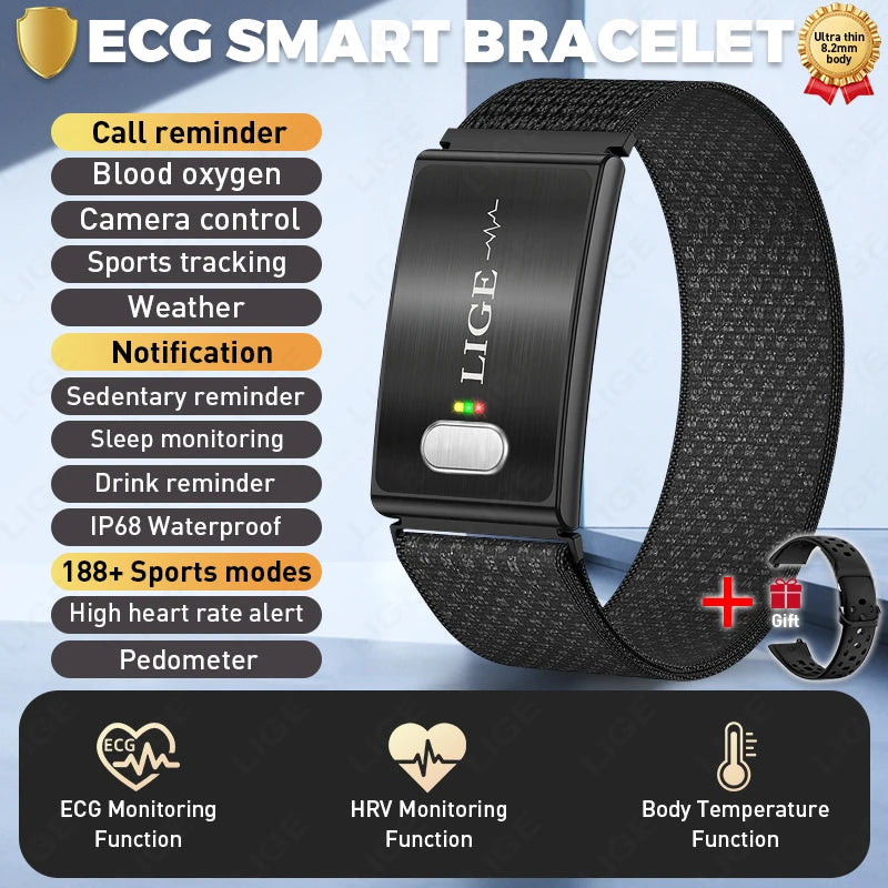 ECG HRV Monitor Health Smart Bracelet Fitness Tracker Sport Band 2026 New Waterproof Wristband No Screen Smartwatch Women Men