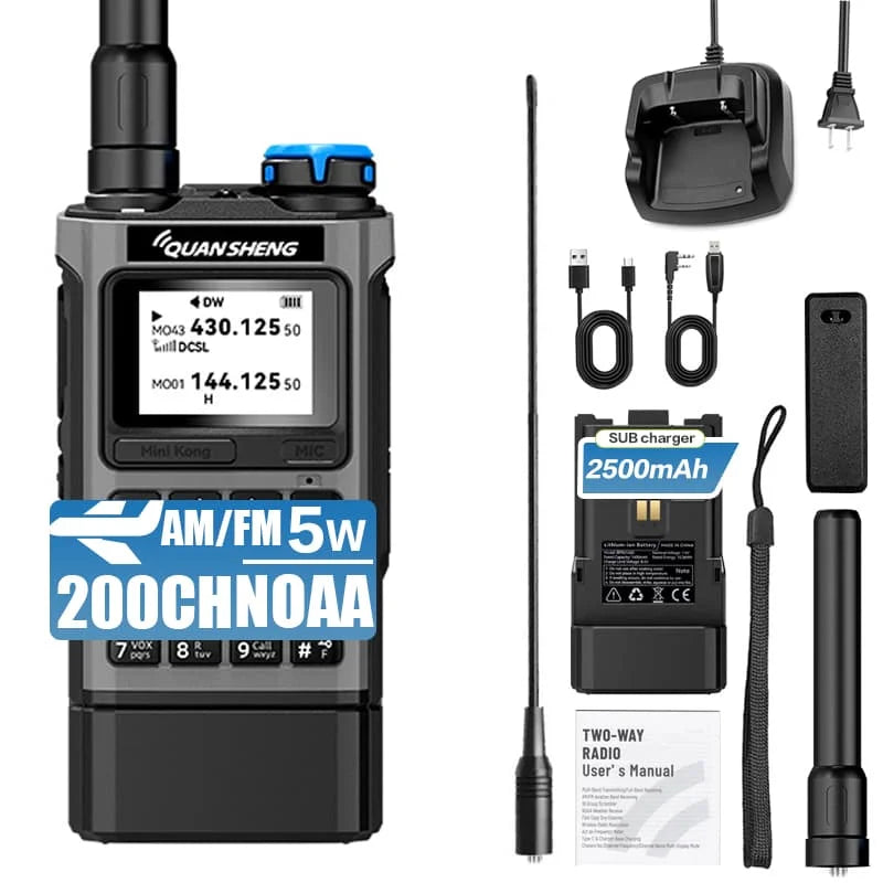 QUANSHENG K1 Multi-Band Walkie Talkie Air Band Aviation Receive Wireless Copy One Key Freq Match Type-C NOAA Two Way Radio