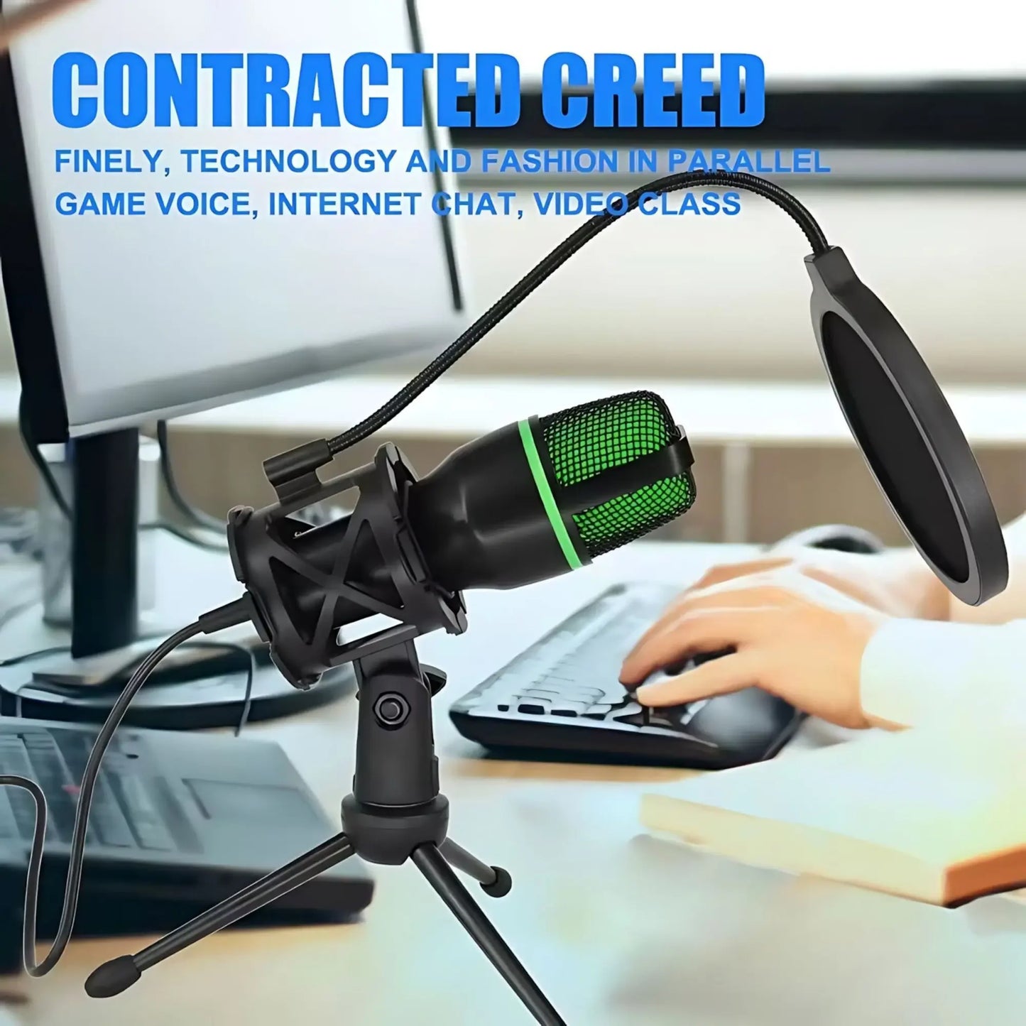 Professional Condenser Microphone Kit with Tripod Stand RGB Lighting Gaming USB Microphone for Streaming YouTube Podcasts Video Studio Recording PC Computer Laptop Mute Button Voice Changer