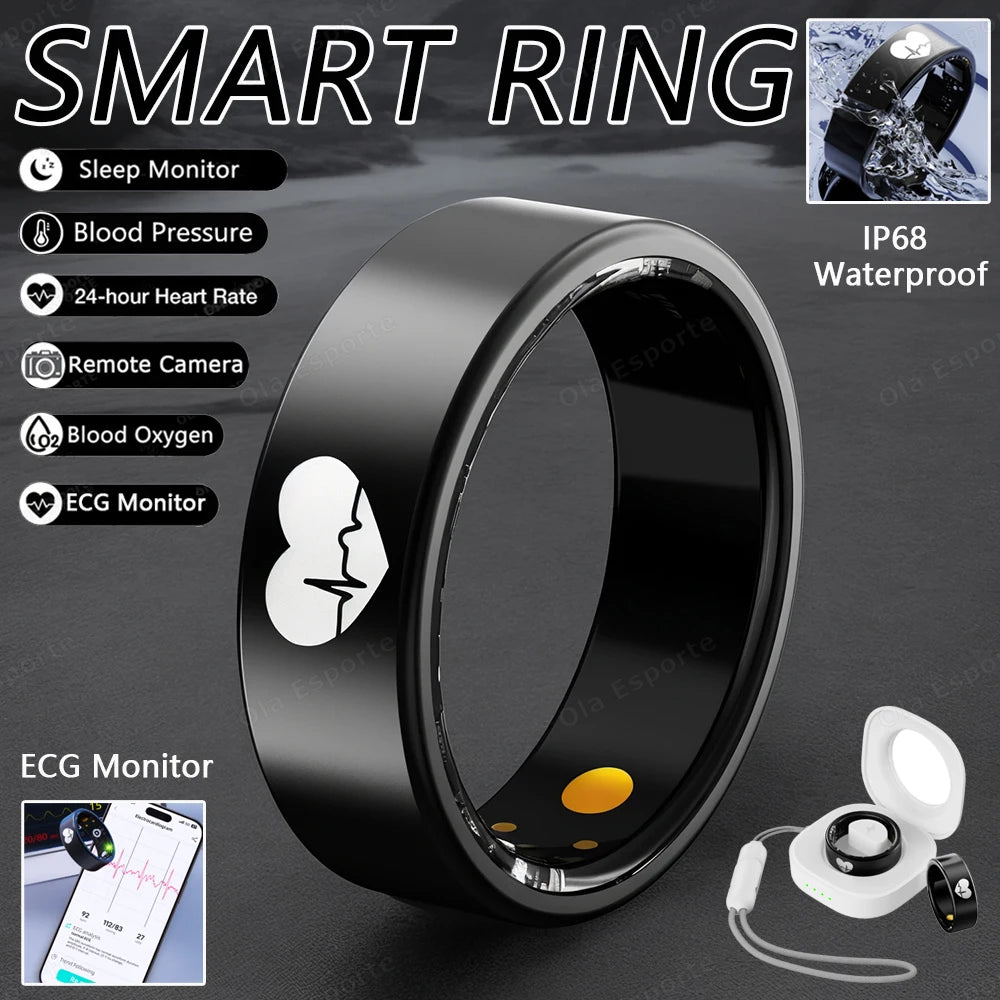 New ECG Monitor Smart Ring Heart Rate Blood Oxygen Health Monitoring Multi-sport Mode Temperature 3ATM Waterproof Smartring 2025