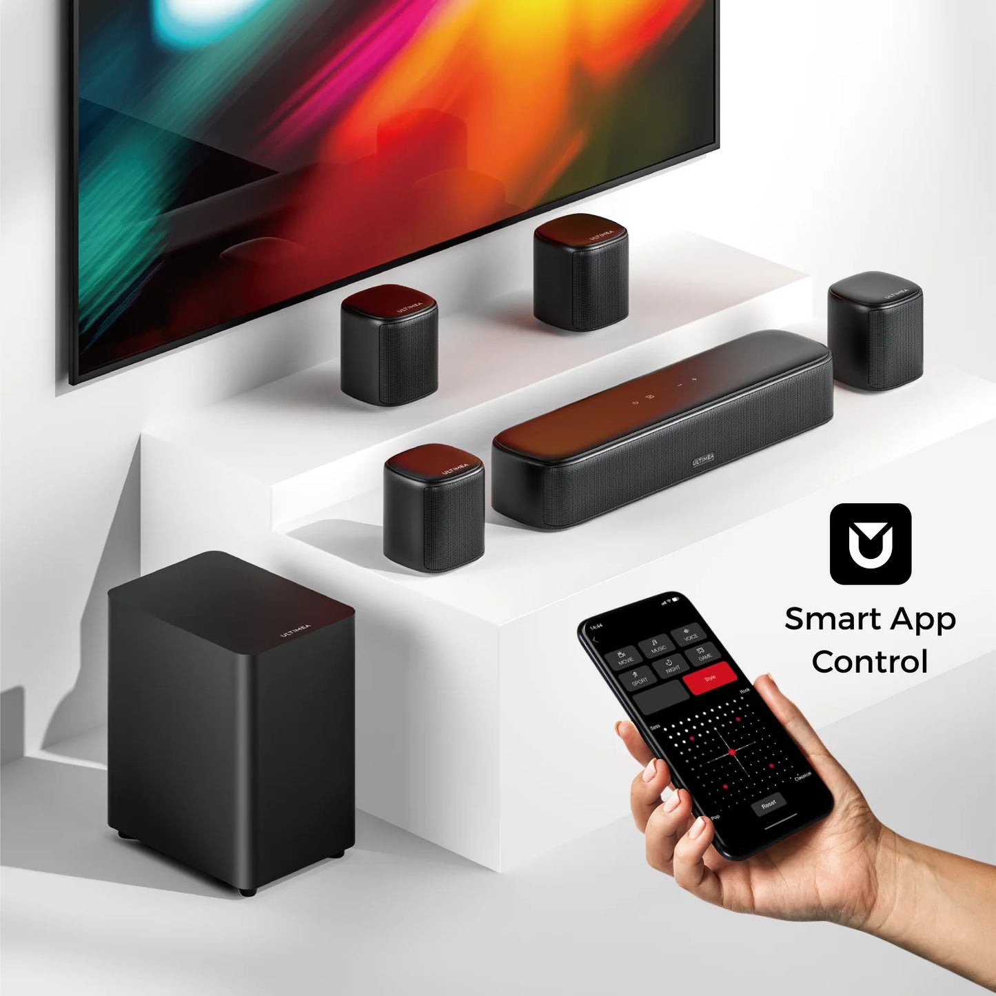 ULTIMEA 7.1 Channel Sound Bar System for TV with 4 Surround Speakers, App Controlled Virtual Surround Sound, Home Theater Audio