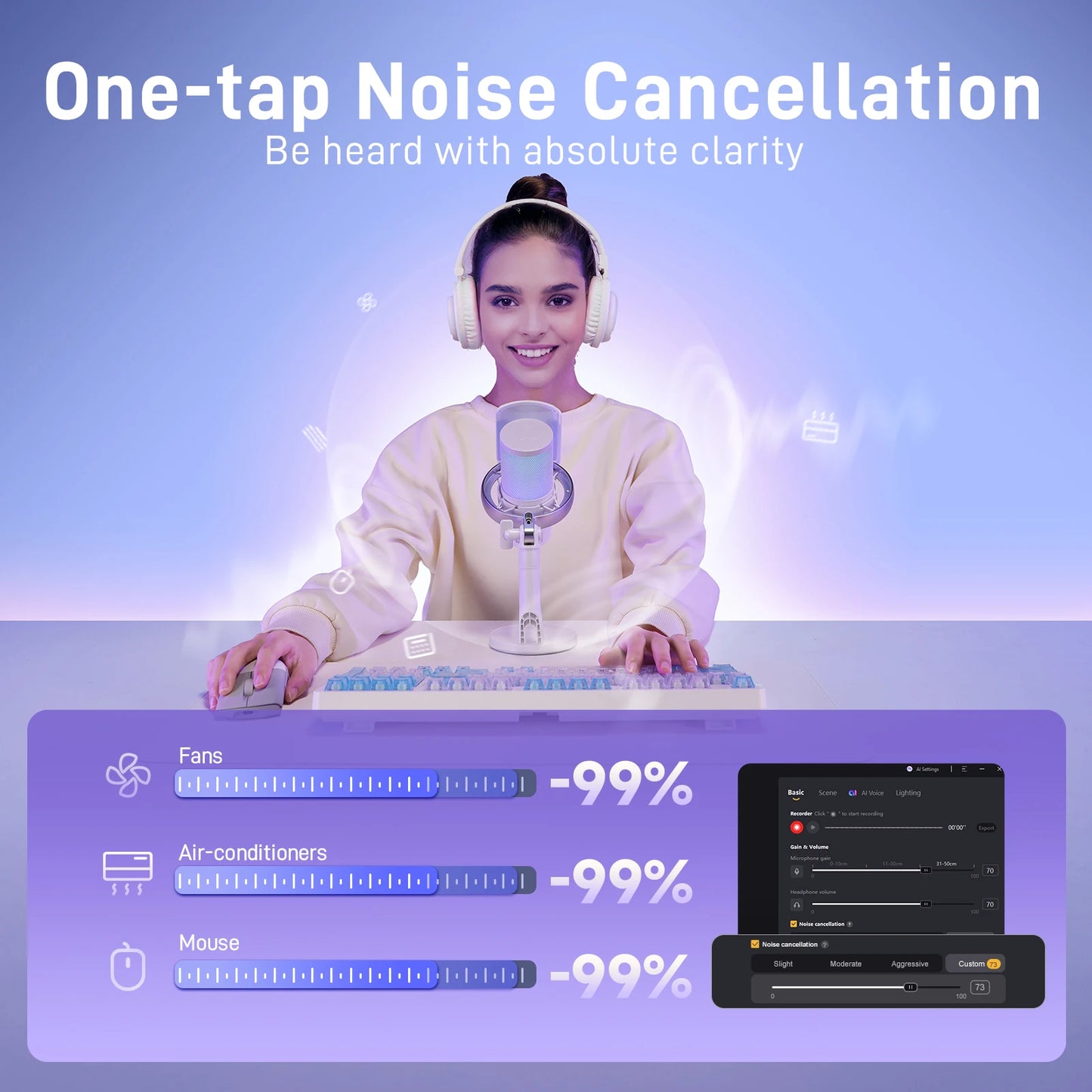MAONO DM40 Wireless USB Microphone with AI Voice Changer Noise Reduction Condenser Mic for Gaming Streaming PC Laptop Recording