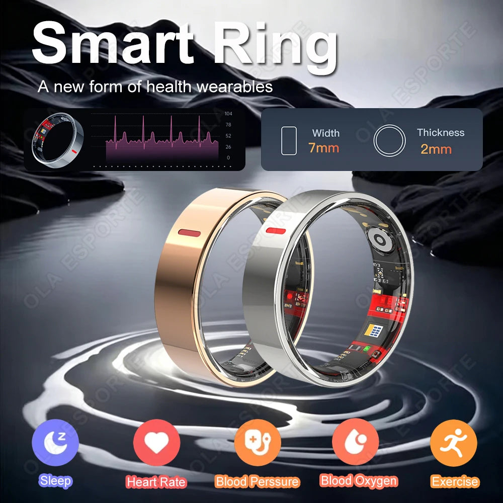 2026 New Health Monitor Smart Ring Outdoor Waterproof Rings Real HRV Monitor Heart Rate Blood Pressure/Oxygen Sports Smart rings