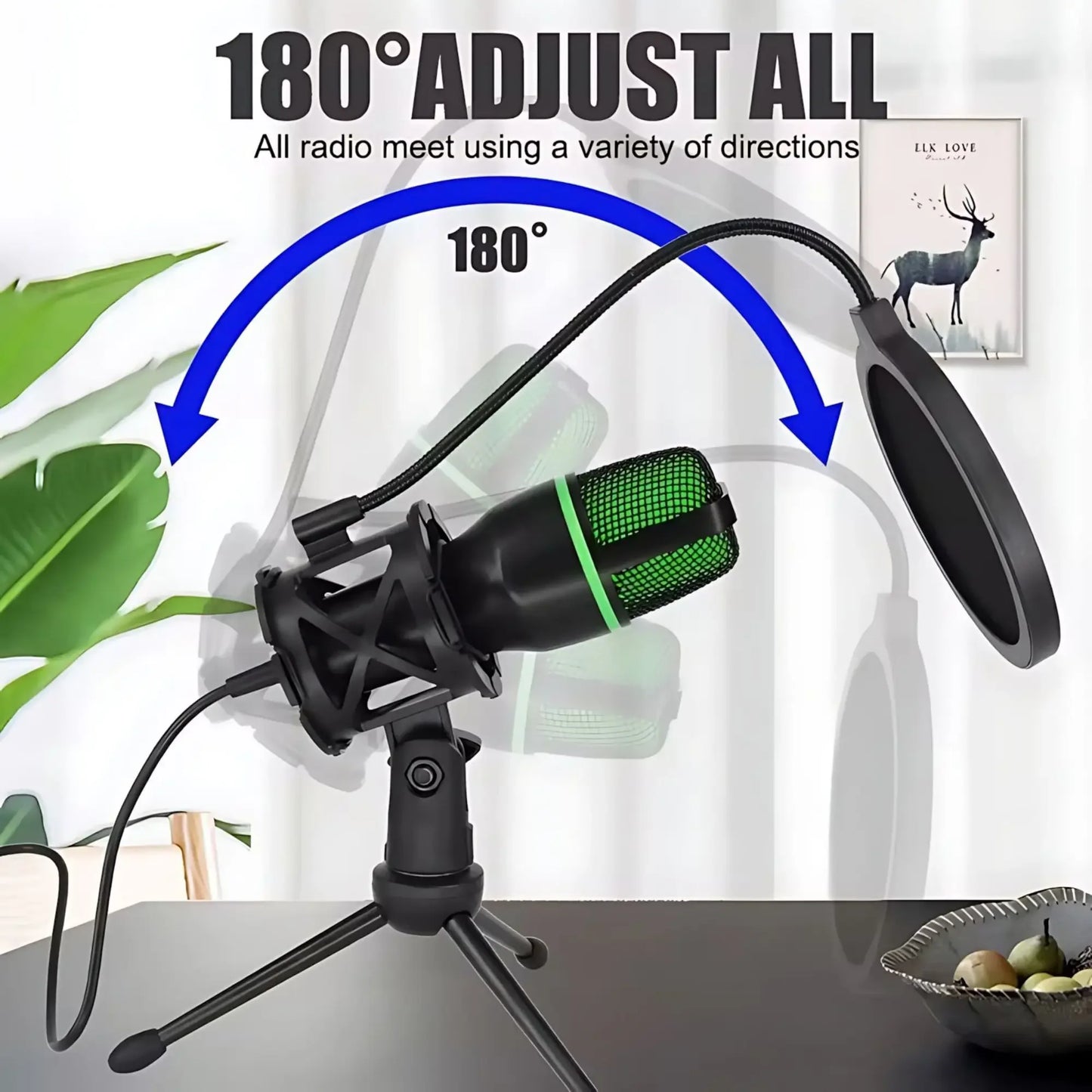 Professional Condenser Microphone Kit with Tripod Stand RGB Lighting Gaming USB Microphone for Streaming YouTube Podcasts Video Studio Recording PC Computer Laptop Mute Button Voice Changer