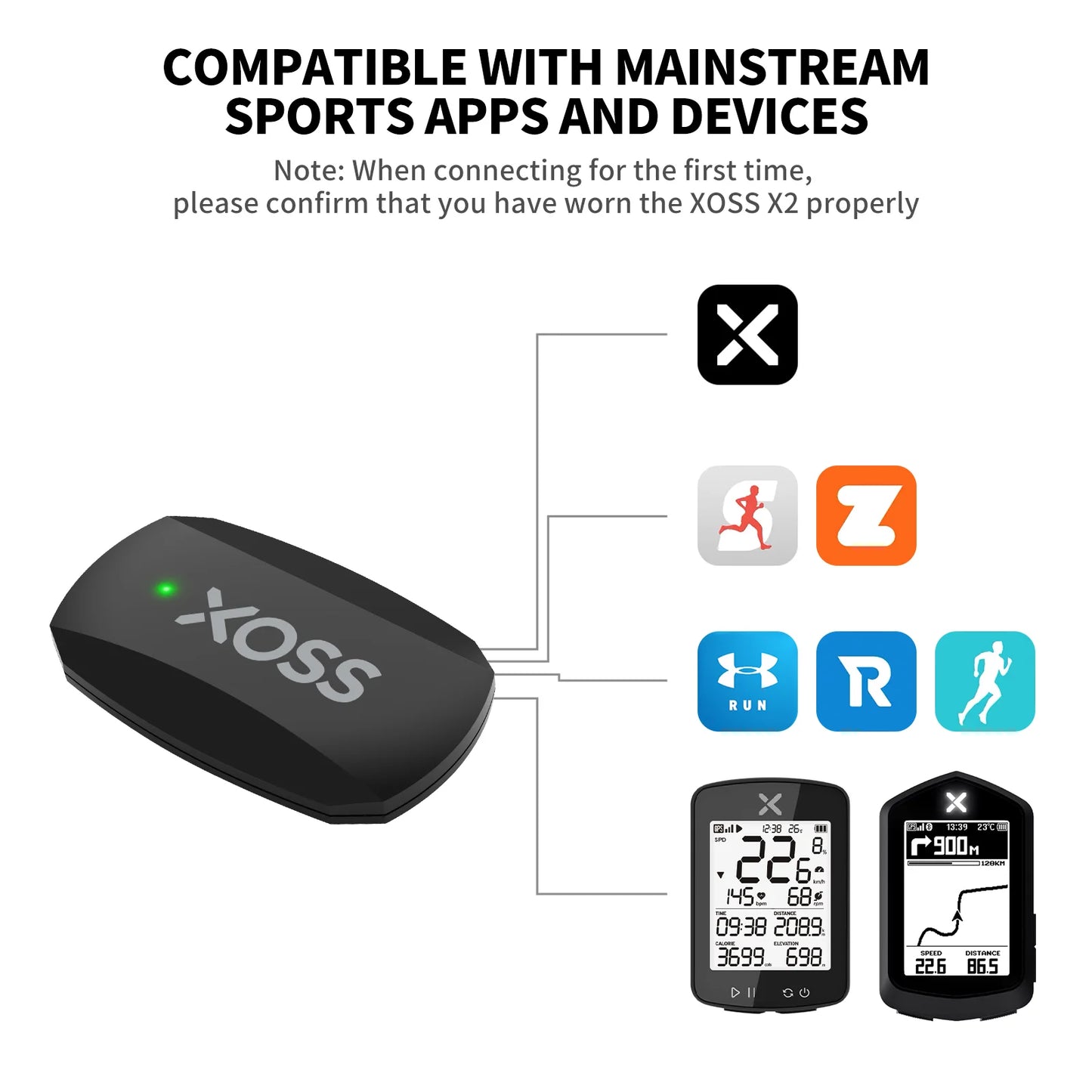 XOSS X2 Chest Strap Heart Sensor HRM Monitor Bluetooth ANT+ Wireless Smart Bicycle Sensor Health Fitness for  Cycling, Running