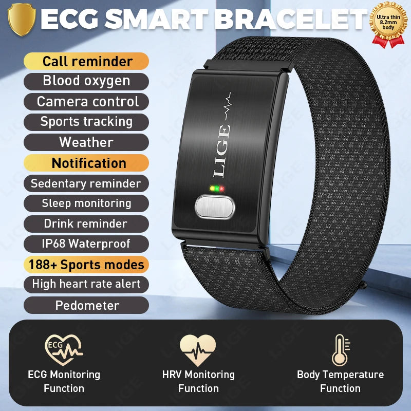 ECG HRV Monitor Health Smart Bracelet Fitness Tracker Sport Band 2026 New Waterproof Wristband No Screen Smartwatch Women Men