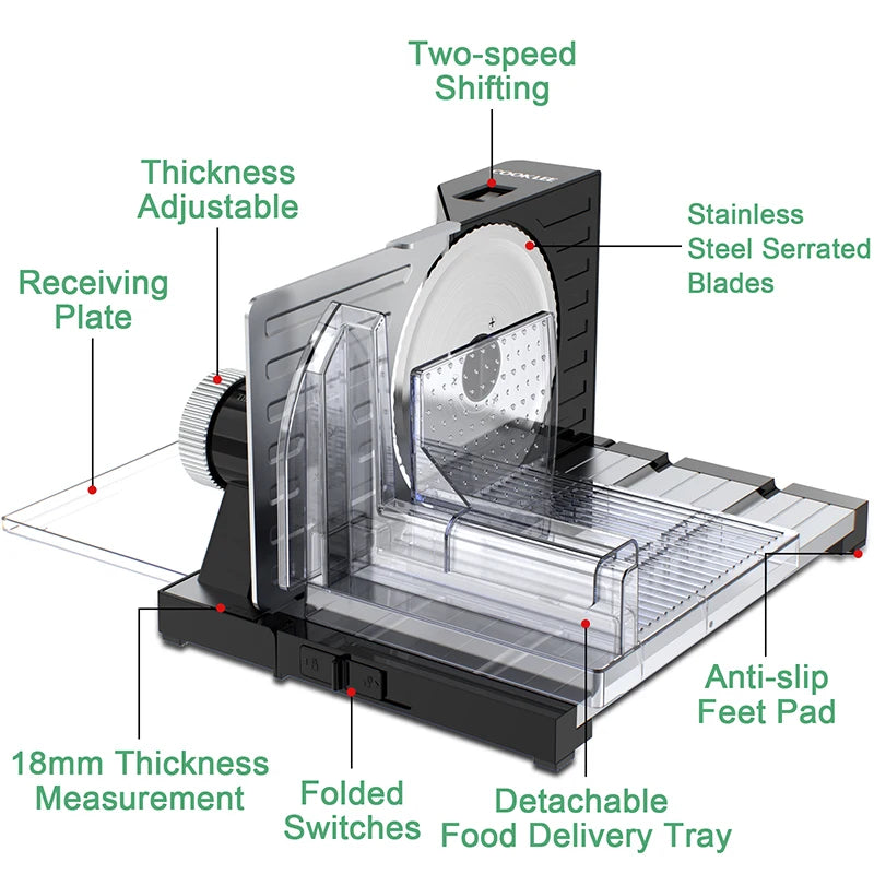 Home Appliances Meat Slicer with 1 Removable 7.5' Blades Electric Food Slicer for Commercial and Home Use Kitchen Appliances