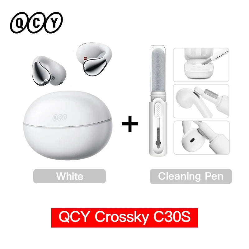 QCY Crossky C30S Open Ear Wireless Earphones Hi-Res with LDAC Ear Clip Earbuds Bluetooth 6.0 Clip On OWS Sports Headphones 40Hrs