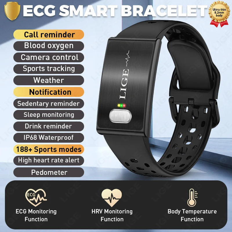 ECG HRV Monitor Health Smart Bracelet Fitness Tracker Sport Band 2026 New Waterproof Wristband No Screen Smartwatch Women Men