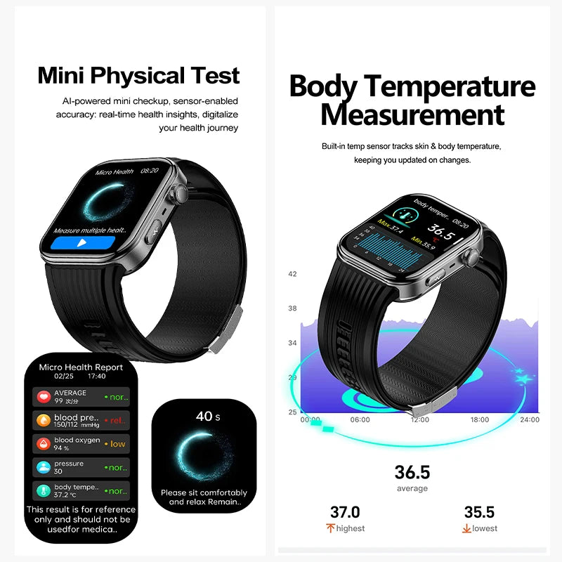 2026 New Health Monitor Smart Watch Blood Pressure Lipid Uric Acid ECG NFC Body Temperature Bluetooth Call Health Smartwatch