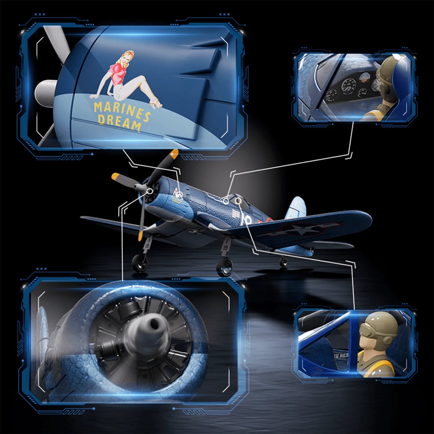 Volantexrc Brushless 500mm F4U Corsair RC Planes for Adults,Upgraded 4-CH RTF RC Plane,One-Key Aerobatic,Ideal for Outdoors Gift
