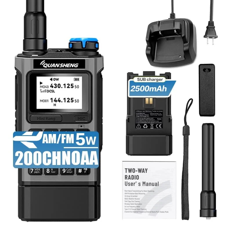 QUANSHENG K1 Multi-Band Walkie Talkie Air Band Aviation Receive Wireless Copy One Key Freq Match Type-C NOAA Two Way Radio
