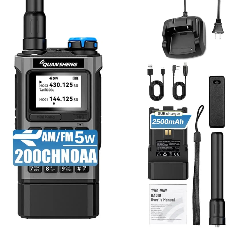 QUANSHENG K1 Multi-Band Walkie Talkie Air Band Aviation Receive Wireless Copy One Key Freq Match Type-C NOAA Two Way Radio