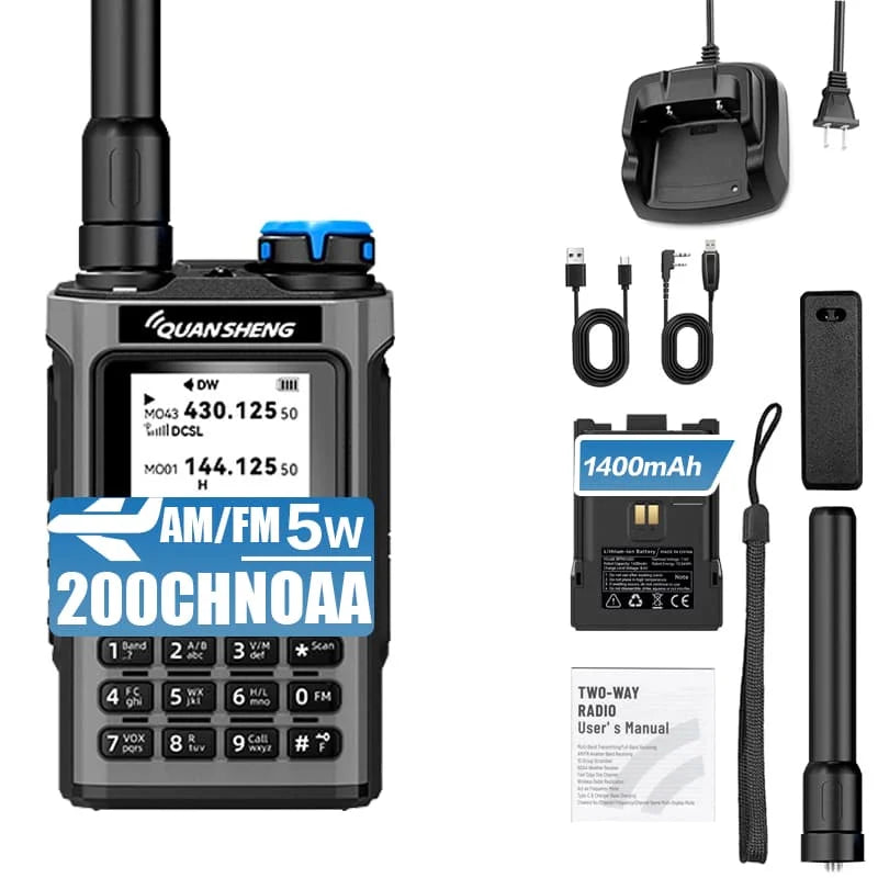 QUANSHENG K1 Multi-Band Walkie Talkie Air Band Aviation Receive Wireless Copy One Key Freq Match Type-C NOAA Two Way Radio