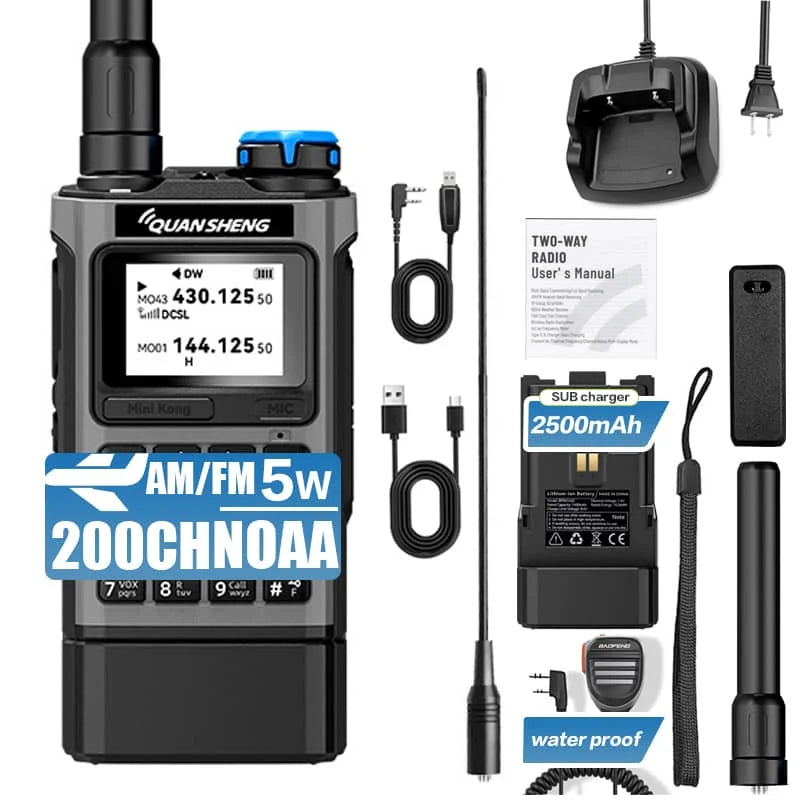 QUANSHENG K1 Multi-Band Walkie Talkie Air Band Aviation Receive Wireless Copy One Key Freq Match Type-C NOAA Two Way Radio