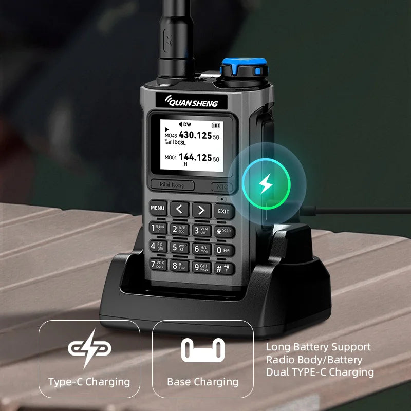 QUANSHENG K1 Multi-Band Walkie Talkie Air Band Aviation Receive Wireless Copy One Key Freq Match Type-C NOAA Two Way Radio