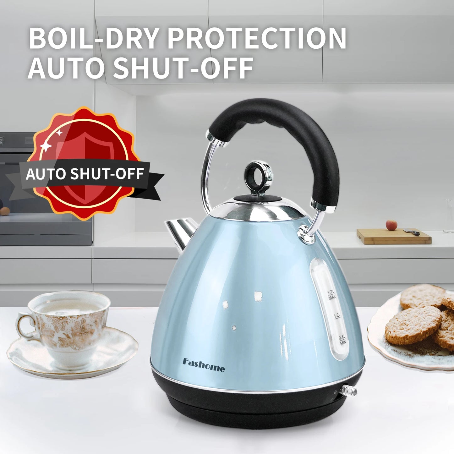 1.7L 120V Electric Kettle Stainless Steel Durable Rust-resistant Safe Auto Shut-off Kitchen Appliances for Home