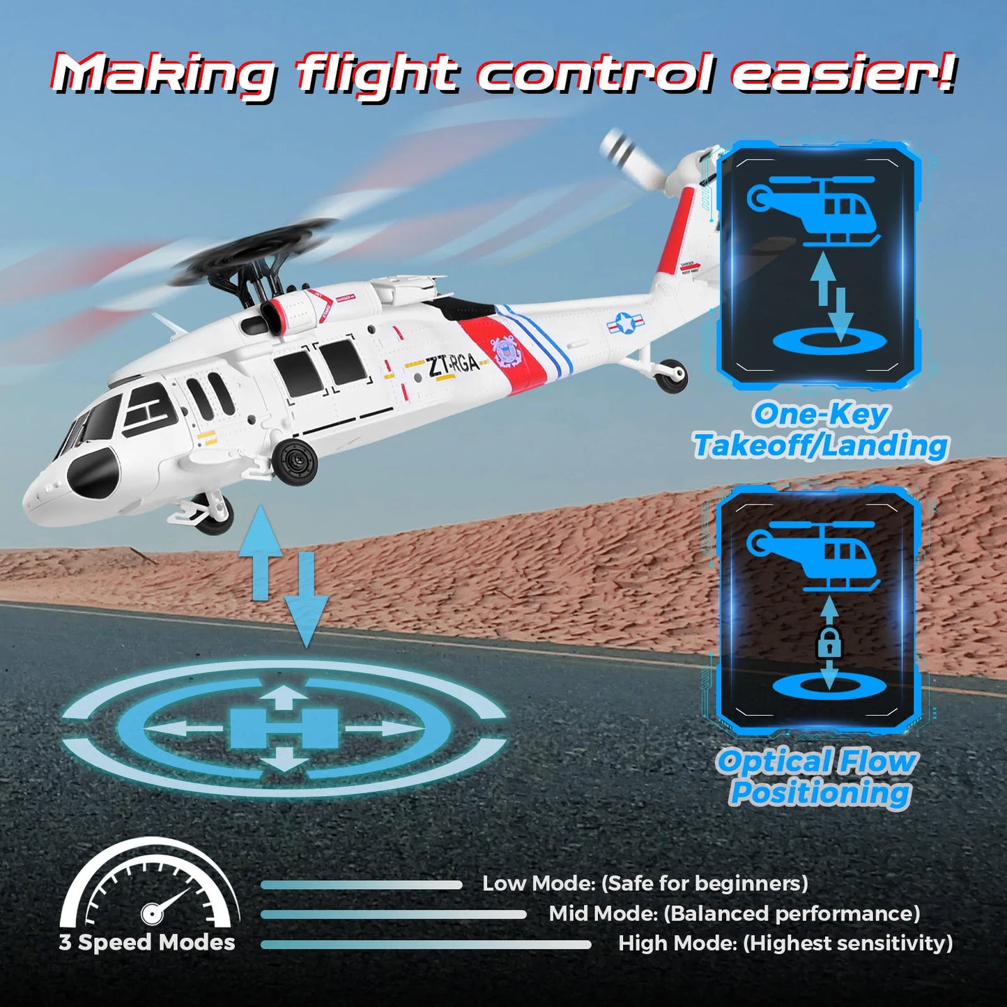 WLtoys K270 Black Hawk UH-60 4CH RC Helicopter; Brushless Motor, 6-Axis Gyro; Optical Flow Altitude Hold; 2.4G Remote Control