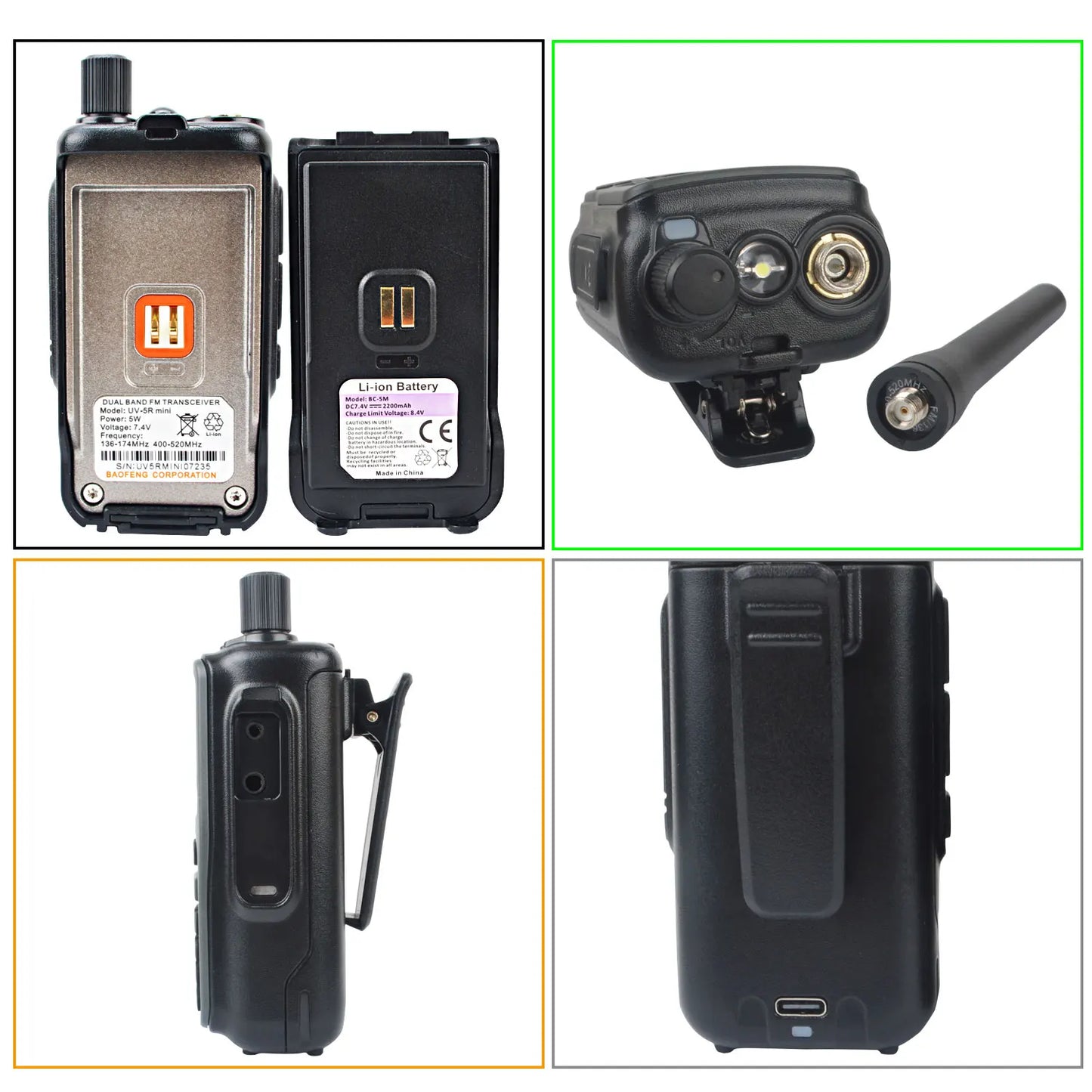 2PCS/Pack Baofeng UV-5R Mini Dual Band Dual PTT Walkie Talkie 5RMINI Air Band Rx 5W Compact  VOX FM Amateur Radio Type-C Charge