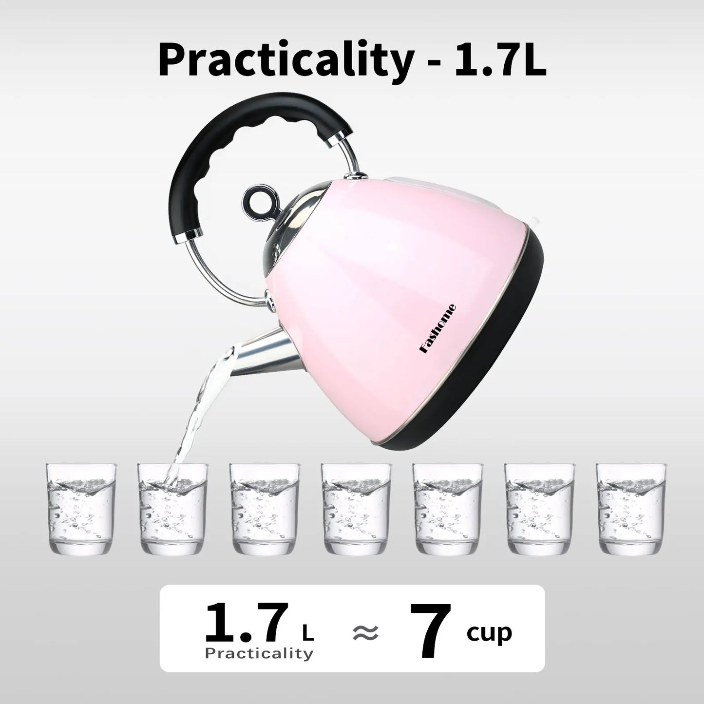 1.7L 120V Electric Kettle Stainless Steel Durable Rust-resistant Safe Auto Shut-off Kitchen Appliances for Home