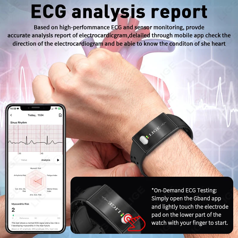 ECG HRV Monitor Health Smart Bracelet Fitness Tracker Sport Band 2026 New Waterproof Wristband No Screen Smartwatch Women Men