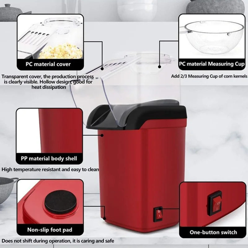 Popcorn Machine High Popping Rate Fully Automatic Popcorn Machine Electric Air Popper Mini Popcorn Machine for Home Kitchen