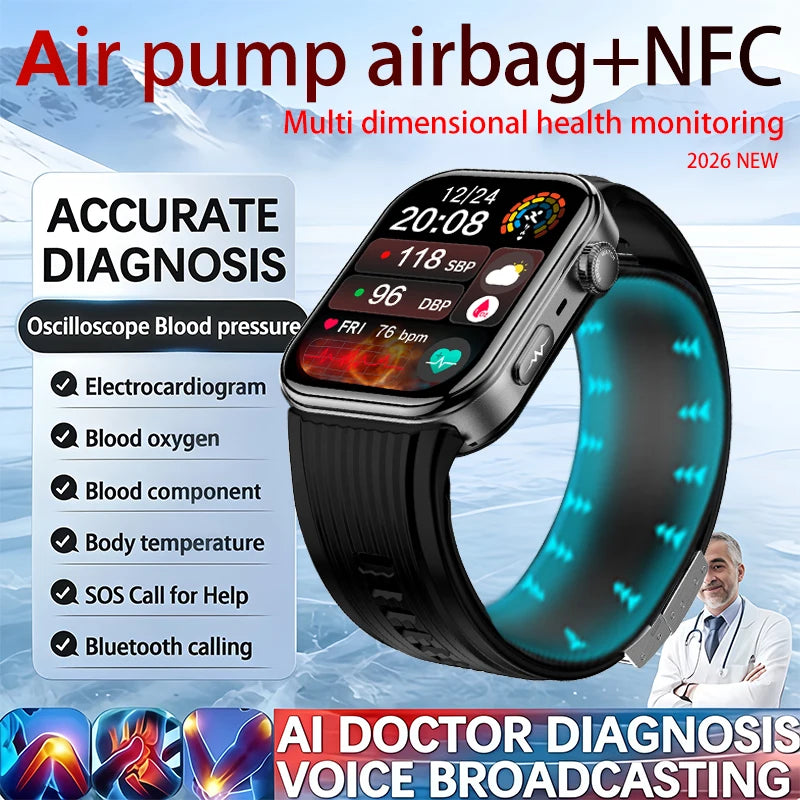 2026 New Health Monitor Smart Watch Blood Pressure Lipid Uric Acid ECG NFC Body Temperature Bluetooth Call Health Smartwatch