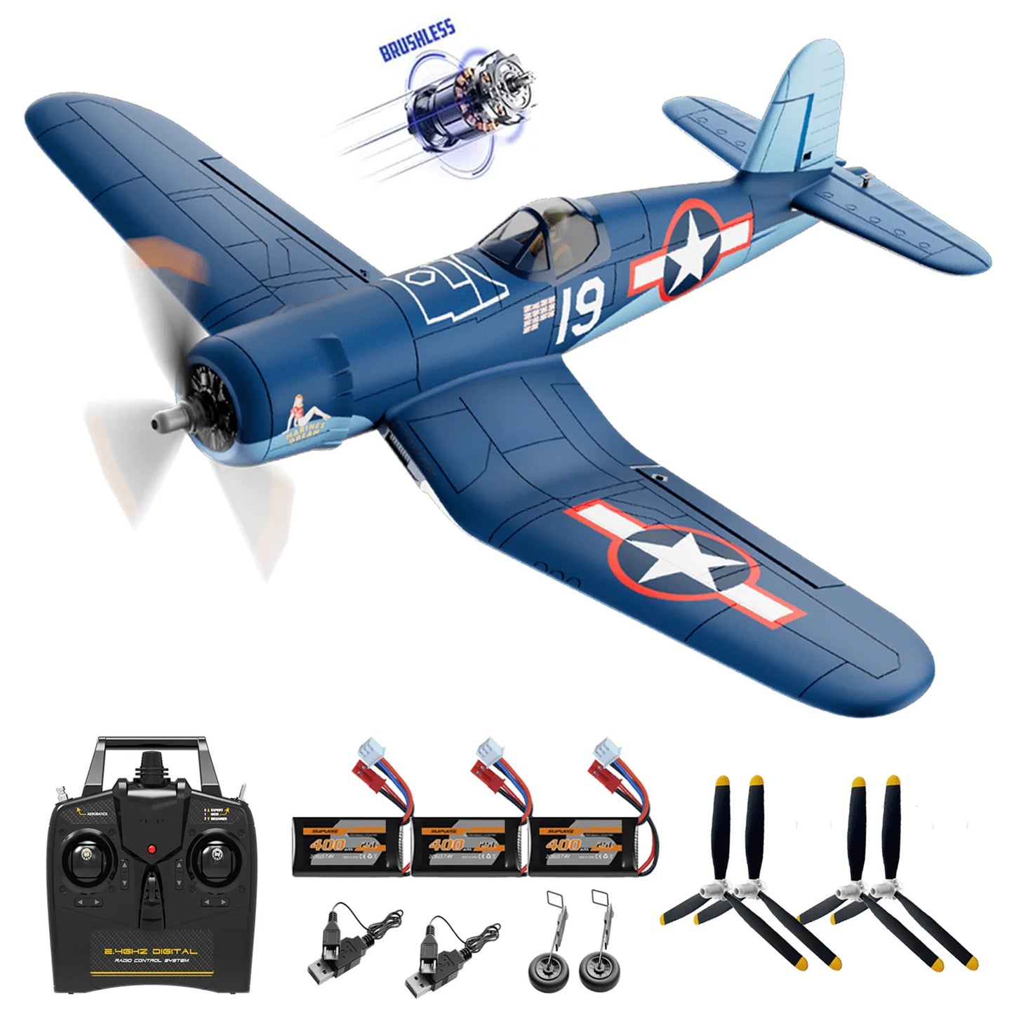 Volantexrc Brushless 500mm F4U Corsair RC Planes for Adults,Upgraded 4-CH RTF RC Plane,One-Key Aerobatic,Ideal for Outdoors Gift