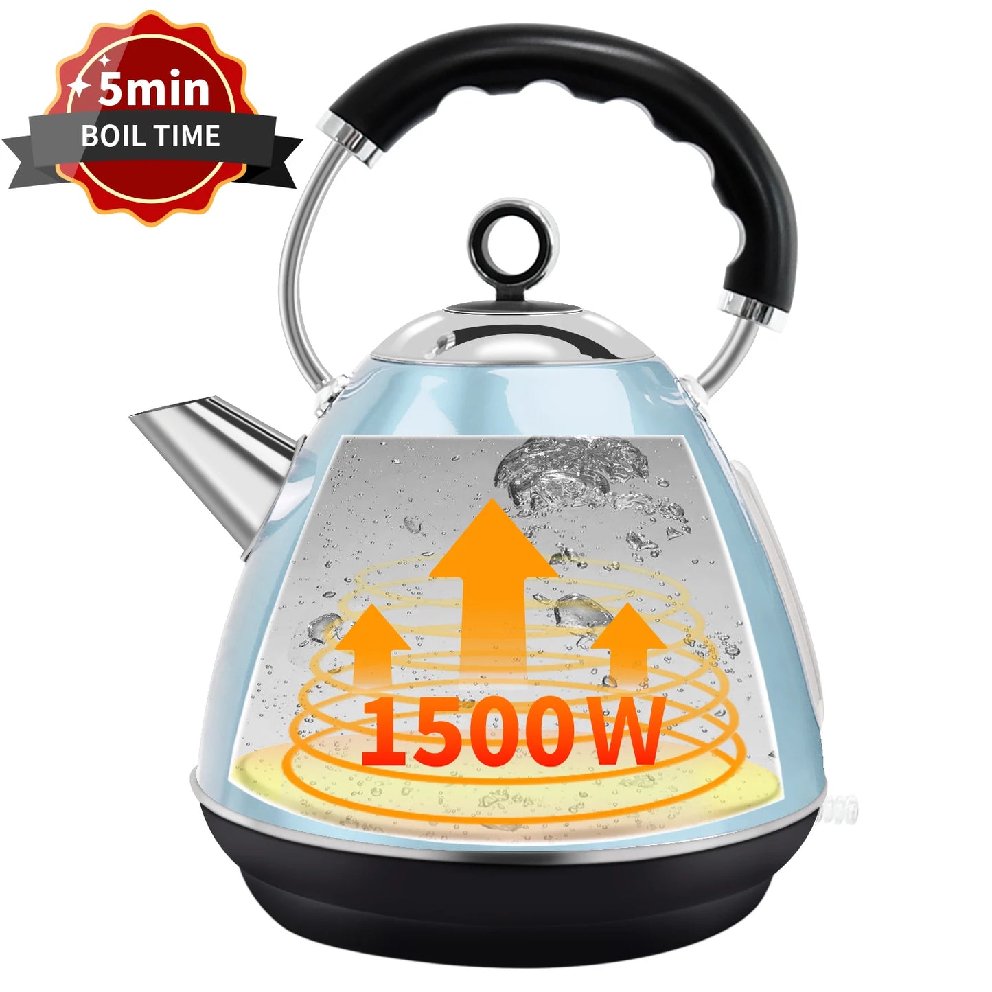 1.7L 120V Electric Kettle Stainless Steel Durable Rust-resistant Safe Auto Shut-off Kitchen Appliances for Home