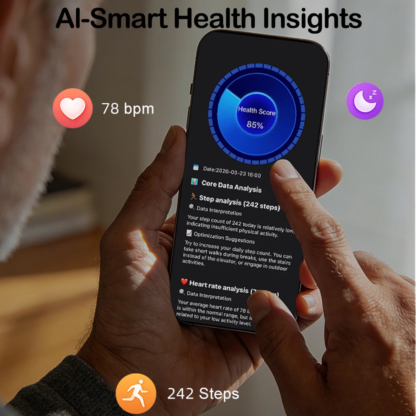 No Screen Smart Bracelt Men Women With Heart Rate Sleep AI Health Monitor Report Temperature Measurement Call Message Reminder