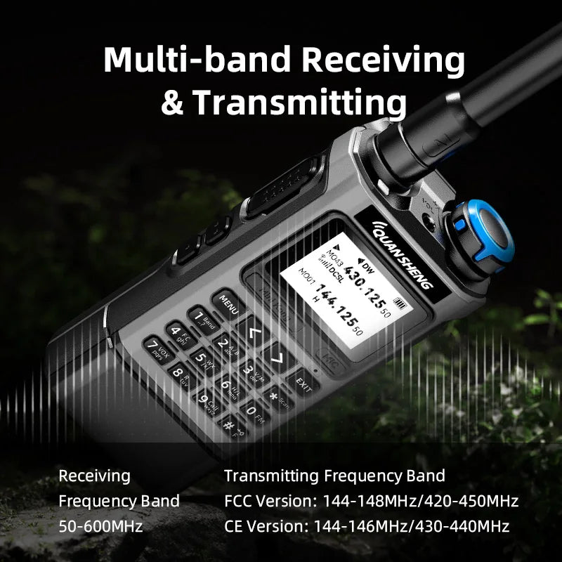 QUANSHENG K1 Multi-Band Walkie Talkie Air Band Aviation Receive Wireless Copy One Key Freq Match Type-C NOAA Two Way Radio