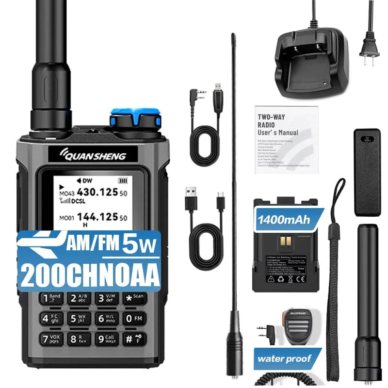 QUANSHENG K1 Multi-Band Walkie Talkie Air Band Aviation Receive Wireless Copy One Key Freq Match Type-C NOAA Two Way Radio
