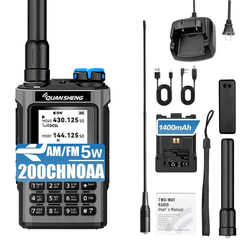 QUANSHENG K1 Multi-Band Walkie Talkie Air Band Aviation Receive Wireless Copy One Key Freq Match Type-C NOAA Two Way Radio