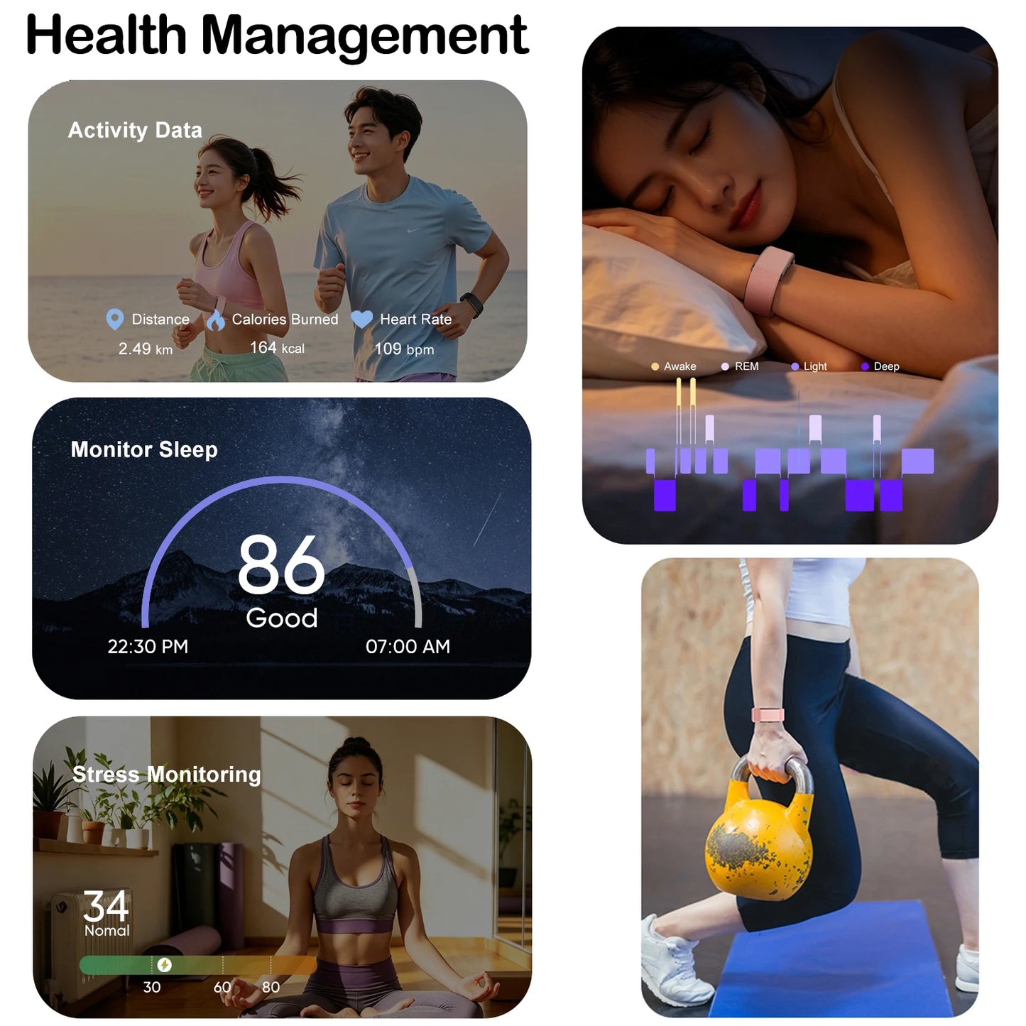 No Screen Smart Bracelt Men Women With Heart Rate Sleep AI Health Monitor Report Temperature Measurement Call Message Reminder